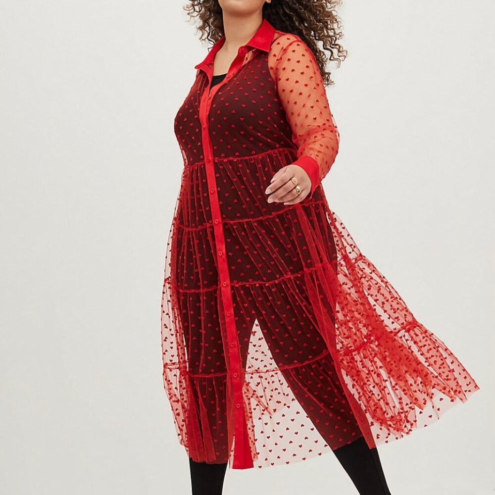 Torrid Mesh Red Hearts Kimono 1X